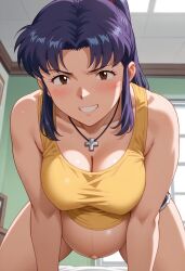 ai_generated big_belly big_breasts breasts cleavage jean_shorts misato_katsuragi neon_genesis_evangelion pregnancy pregnant pregnant_belly ready_to_pop yellow_tank_top