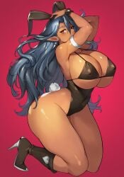 1girls blue_hair dark_skin gurimjang looking_at_viewer tagme thick_thighs