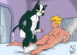 ancient-onyx anthro avocato balls big_balls big_penis blonde_hair blue_body blue_fur domestic_cat erection felid feline felis final_space gary_goodspeed gay humanoid_genitalia humanoid_penis male male/male male_only manly muscular_anthro muscular_male nude penis