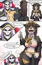 2021 ainz_ooal_gown animated_skeleton anthro big_breasts bone breasts canid canine clothing dialogue duo english_text evilymasterful female genitals humanoid mammal nipples open_mouth overlord_(maruyama) pestonya_shortcake_wanko pussy skeleton speech_bubble text undead