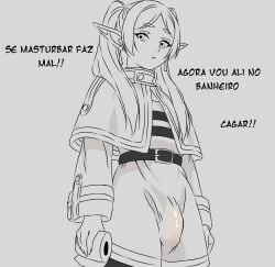 1futa big_penis bulge clothed clothing elf elf_futanari flaccid flaccid_penis frieren frieren_beyond_journey's_end fully_clothed futa_only futanari luz_dreaw penis portuguese_text solo toilet_paper twintails