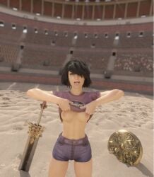 1girls 3d alternate_costume athletic athletic_female bellona_(smite) black_hair european_mythology female female_only flashing flashing_breasts goddess hi-rez_studios light-skinned_female light_skin looking_at_viewer mythology pro_league_bellona roman_mythology short_hair smite solo tongue tongue_out