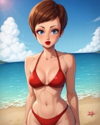 ai_generated beach bikini dreamworks female jc-legacy megamind red_bikini roxanne_ritchi swimsuit tagme