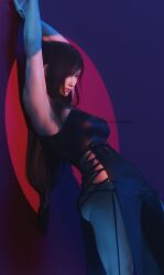 big_ass big_breasts dark_hair dress exposed_hips final_fantasy final_fantasy_vii hair_ribbon light-skinned_female light_skin lipstick long_hair no_panties pinup pinup_pose red_eyes ria-neearts slit_dress solo solo_focus tifa_lockhart