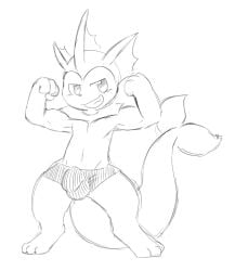 2020 3_toes anthro anthrofied clothed clothing crotch_lines digital_media_(artwork) digitigrade eeveelution feet fin fingers fist flexing generation_1_pokemon genital_outline hi_res male monochrome narrowed_eyes navel nintendo oob pokemon pokemon_(species) sketch solo tail tail_fin toes toes_4_fingers topless vaporeon