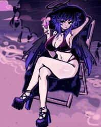 angel big_breasts goth halo kaina_(megrocks) megrocks purple_hair thick_thighs