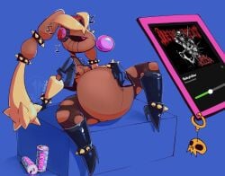 alcohol alternative_fashion anthro bad_parenting beverage bracelet clothing female generation_4_pokemon goth gothpunny hi_res jewelry lagomorph legwear lopunny mammal musical_symbol nintendo normal_type pokemon pokemon_(species) pregnant pregnant_female solo spiked_bracelet spikes stockings symbol torn_clothing torn_legwear torn_stockings white_lie