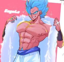 abs blue_eyes blue_hair blue_nails boa dragon_ball dragon_ball dragon_ball_super dragon_ball_z exposed_abs exposed_nipples femboy gogeta gogita happy muscular muscular_male muscule painted_nails scarysake shine sparkles ssb ssj super_saiyan super_saiyan_blue super_saiyan_god_super_saiyan trail