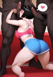 ai_generated ass_focus booty chiaki_kurihara cock_worship dark-skinned_male dolphin_shorts light_skin miniskirt_pirates short_hair