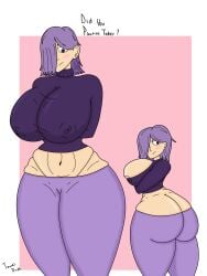 big_ass big_breasts digital_drawing_(artwork) digital_media_(artwork) duolingo female female_only huge_ass huge_breasts lily_(duolingo) nipples nipples_visible_through_clothing nipslip nsfw purple_clothing purple_hair solo_female sweater thick_ass thick_thighs thong tight_clothing toweldude