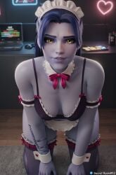 3d ai_generated amelie_lacroix big_hips blue_hair bra female front_view overwatch overwatch_2 secret_room12 sitting stable_diffusion widowmaker yellow_eyes