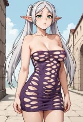 1girls ai_generated bodycon civitai dress elf elf_ears elf_female elf_girl erect_nipples female female_focus female_only frieren frieren_beyond_journey's_end gray_hair green_eyes grey_hair long_hair no_bra outdoors pointy_ears pothole_dress purple_dress revealing_clothes sasakinsfw skin_tight skin_tight_dress skin_tight_outfit skindentation sousou_no_frieren strapless strapless_dress strapless_pothole_dress strapless_pothole_tube_dress strapless_tube_dress tagme thick_thighs tight tight_clothes tight_clothing tight_dress tight_fit tube_dress twintails white_hair whore