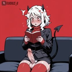 1futa ai_generated balls blush book demon_horns demon_tail erect_penis erection flordulce futa_only futanari heart heart-shaped_pupils helltaker horns leggings modeus_(helltaker) penis pubic_hair reading red_eyes shocked short_hair sitting skirt solo_futa suit_jacket surprised testicles turtleneck white_hair