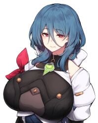 big_breasts blue_hair honkai:_star_rail honkai_(series) huge_breasts magenta_eyes natasha_(honkai:_star_rail) smile smiling smiling_at_viewer solo solo_female