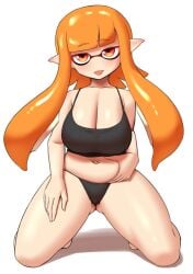 huge_breasts inkling inkling_girl kaori_(splatoon) looking_at_viewer nobunagapero splatoon tentacle_hair tongue_out tummy tummy_grab