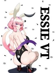 artist_request ass bunny_ears bunny_tail essievt large_breasts pink_hair short_hair unusual_pupils virtual_youtuber