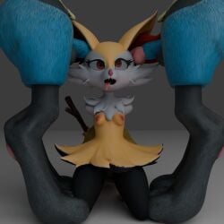 3d_(artwork) blender braixen ear_penetration fucked_silly furry lucario male/female pokemon ribboncatliker