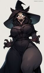 ai_generated anthro big_breasts female female_only halloween high_slit_dress looking_down mal0 malo pixai scp-1471 scp-1471-a scp_foundation self_upload thick_thighs weedvee420 witch witch_costume witch_hat