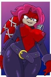 2:3 anthro archie_comics areola areola_slip belt big_breasts big_nipples bodysuit breasts clothing echidna female hair hi_res huge_breasts lien-da looking_at_viewer mammal monotreme nipple_slip nipples open_suit pink_hair purple_eyes sega skinsuit solo sonic_(series) sonic_the_hedgehog_(archie) sonic_the_hedgehog_(comics) sonic_the_hedgehog_(series) sonicguru tight_clothing