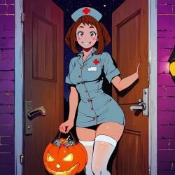 ai_generated boku_no_hero_academia civitai female halloween halloween_costume my_hero_academia nurse_cap nurse_headwear nurse_outfit ochako_uraraka pikachu1938 tagme