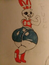 1girls 69_(number) anthro anthrofied ass barefoot breasts clothed feet female flexing full_body furry huge_ass lagomorph meow_fuck nintendo original_character photo pokemon pokemon_ss rabbit scorbunny shirt shorts sketch small_breasts tank_top text thick_thighs wide_hips