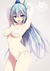 1girls aqua_(konosuba) armpits arms_up asami_asami bikini blue_hair female female_only goddess kono_subarashii_sekai_ni_shukufuku_wo! micro_bikini solo