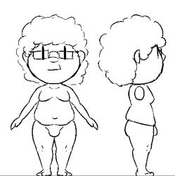 afro aliasing barefoot bulge chubby cute deep_navel eyewear featureless_crotch front_view glasses huge_thighs model monochrome pakobutt side_view teapot_(body_type) toes