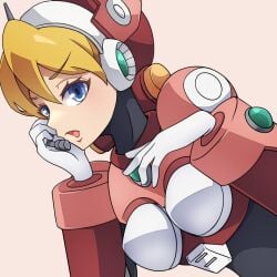 1girls alia blonde_hair blue_eyes female gtmwd hand_on_breast jpeg mega_man mega_man_x mega_man_x_dive robot_girl