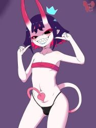 adult blue_lipstick bulge crossdressing crown deepbootykid fanart femboy horns kaos-douji_(kaos_douji) male male_only non-human oni oni_horns painted_nails pointy_ears sharp_nails sharp_teeth smug_smile stitched_neck tail thick_eyebrows thong tubetop