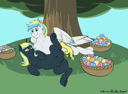 absurd_res anal anal_sex avian basket cirrus_sky crotchboobs dildo easter easter_basket easter_egg egg electro_current_(oc) equid etchpony eye_contact fan_character female feral hi_res hippogriff hippogryph holidays horn looking_at_another lying male mammal my_little_pony nipples nude on_side penetrable_sex_toy penetration sex sex_toy smile spread_legs spreading straight toying_partner tree unicorn