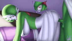 1boy 1girls 2019 ass bed bent_over big_ass blush bottomless breasts clothes doggy_style dress eye_contact eyelashes female galaxyoron gardevoir green_hair green_penis green_skin hair_over_one_eye half-closed_eyes hanging_breasts huge_breasts humanoid_penis incest interspecies kirlia large_breasts larger_female looking_back male male_kirlia milf mother_and_son nintendo nipples nude open_mouth penis pokemon pokemon_(species) pokemon_rse pussy red_eyes sex short_hair size_difference skirt smaller_male smile straight testicles text thick_thighs tongue vaginal_penetration veins veiny_penis video_games watermark white_skin wide_hips