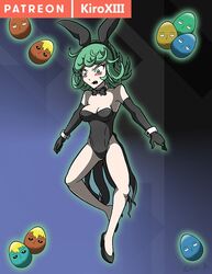 1girls bunny_ears bunnysuit easter_eggs female female_only genos green_eyes green_hair kiroxiii one-punch_man saitama solo tatsumaki watermark