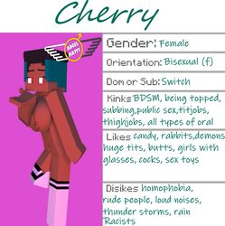 1girls 3d angel-matty angelmatty big_breasts breasts brown_skin character cherry_(angel-matty) commission english_text female female_only mine-imator minecraft model_sheet nipples nude solo stockings text thick_thighs