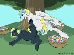 absurd_res anal anal_sex avian basket cirrus_sky crotchboobs dildo easter easter_basket easter_egg egg egg_insertion electro_current_(oc) equid etchpony eye_contact fan_character female feral hi_res hippogriff hippogryph holidays horn looking_at_another lying male mammal my_little_pony nipples nude on_side penetrable_sex_toy penetration sex sex_toy smile spread_legs spreading straight toying_partner tree unicorn