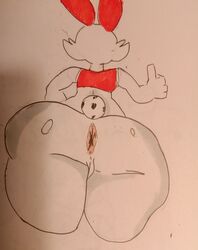 1girls anthro anthrofied anus ass back big_ears bottomless female huge_ass lagomorph long_ears meow_fuck nintendo photo pokemon pokemon_ss pussy scorbunny shirt sketch tank_top text thick_thighs thumbs_up white_fur wide_hips