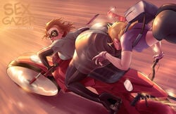 2girls alternate_costume ass big_ass blonde_hair curvy dat_ass disney elastigirl elastigirl_(the_incredibles_2_supersuit) female helen_parr huge_ass huge_breasts large_ass multiple_girls pixar sexgazer short_hair smooth_skin the_incredibles the_incredibles_2 thick_lips voluptuous wide_hips yuri