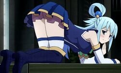 10s 1girls animated animated_gif aqua_(konosuba) aqua_pose artist_request ass ass_shake bent_over blue_eyes blue_hair blue_shirt blush boots breasts female female_only frilled_skirt frills gif grin hair_ornament hair_over_eyes hairclip huge_ass knee_boots kono_subarashii_sekai_ni_shukufuku_wo! laugh long_hair long_socks looking_at_viewer lowres matching_hair/eyes meme miniskirt no_panties official_art official_copyright open_mouth screencap shirt sideboob skirt smile smug solo talking top-down_bottom-up twerking