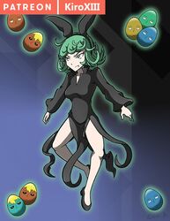 1girls bunny_ears easter_eggs female female_only genos green_eyes green_hair kiroxiii one-punch_man saitama solo tatsumaki watermark