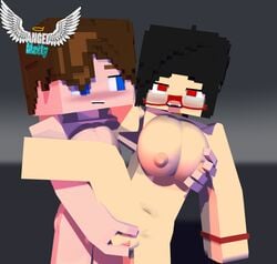 2girls 3d angel-matty angelmatty ashley_succubi big_breasts black_hair blue_eyes breast_grab breasts brown_hair character commission duo eyewear female female_only fingering glasses human lizzy_(minecraft) masturbation mine-imator minecraft red_eyes sex simple_background succubus yuri