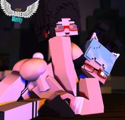 1boy 3d angel-matty ashley_succubi big_breasts blue_hair bluey_alex cat_boy catboy dominant_female female femboy femboy_on_female femboysub femdom glasses malesub minecraft playboy_bunny rabbit_girl red_eyes riding sex submissive_male tagme