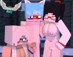 1boy 2girls 3d angel-matty angelmatty ashley_succubi big_breasts bluey_alex cat_boy catboy character cindy_naughty commission glasses half_dressed handjob human mine-imator minecraft succubus tagme