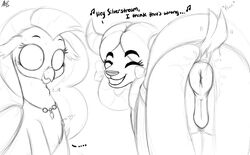 2019 2girls absurd_res aer0_zer0 anatomically_correct anatomically_correct_pussy anus avian beak bovid bovine closed_eyes dialogue duo english_text female feral friendship_is_magic furry grin hi_res mammal monochrome my_little_pony pussy silverstream_(mlp) sketch smile text yak yona_yak_(mlp) yonastream