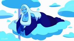 1girls ass blue_body blue_diamond_(steven_universe) blue_eyes blue_hair blue_skin cartoon_network clouds diamond_(gem) diamond_authority eyelashes female_only gem_(species) hearts long_hair looking_at_viewer lying_on_stomach solo steven_universe tagme