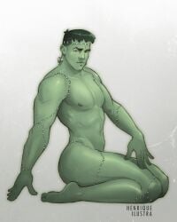 1boy frankenstein frankenstein's_monster green_skin halloween henriqueilustra literature male male_only monster muscles muscular muscular_male nightmare_husbando public_domain teasing undead