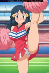 ai_generated aindroidparanoid big_breasts blue_eyes blue_hair breasts cheering cheerleader cheerleader_outfit cheerleader_uniform crown cute dawn_(pokemon) grass huge_breasts long_hair moving narrow_waist nipples outdoors outside panties pokemon pom_poms pussy skirt skirt_lift slim stable_diffusion stadium taller_girl wide_hips
