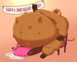 animal_crossing anthro belly big_belly big_penis birthday bodily_fluids body_outline bud_(animal_crossing) clothing cum cum_in_clothing cum_in_underwear cum_through_clothing cum_through_underwear excessive_cum excessive_genital_fluids felid genital_fluids genitals gesture ghgbn hand_gesture hi_res huge_belly huge_cock hyper hyper_belly hyper_genitalia hyper_penis lion male mammal morbidly_obese muscular nintendo obese overweight pantherine penis solo sweat thumbs_up underwear vein veiny_penis vore wet wet_clothing wet_underwear