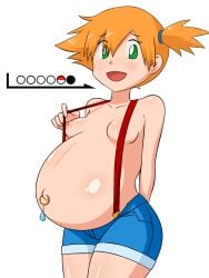 1girls belly big_belly big_breasts breasts female kasumi_(pokemon) looking_at_viewer navel navel_piercing nipples orange_hair outie_navel pierced_nipples pokemon popped_navel pregnant smhhh123 smiling solo strap