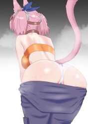 ass ass_focus cat_ears cat_tail choker duel_monster from_behind pink_hair steam sweat tagme tagme_(artist) tri-brigade_kitt twintails yu-gi-oh!