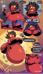 absurd_res afraart after_vore anthro ass belly big_belly big_butt breast_expansion breasts butt_expansion canid canid_demon canine canis comic demon demon_humanoid dialogue digestion expansion female hellhound helluva_boss hi_res huge_belly huge_butt humanoid imp loona_(helluva_boss) male male/female male/male mammal millie_(helluva_boss) moxxie_(helluva_boss) mythological_canine mythological_creature mythology nipples solo text vore weight_gain wolf