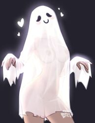 2d bedsheet_ghost blushypixy blushyspicy breasts ghost_costume nipples nipples_visible_through_clothing no_bra oc original original_character see-through sheet_ghost underwear